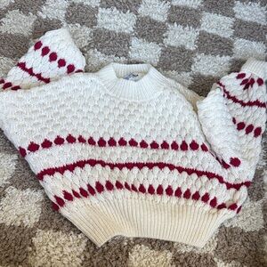 Elegant Cream and Red Patterned Sweater